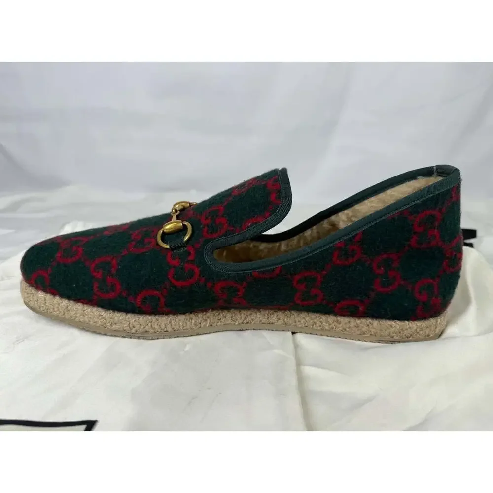Gucci Fria Horsebit GG Monogram Logo Wool Slip On Loafers US 12.5 SPB-TS 371579